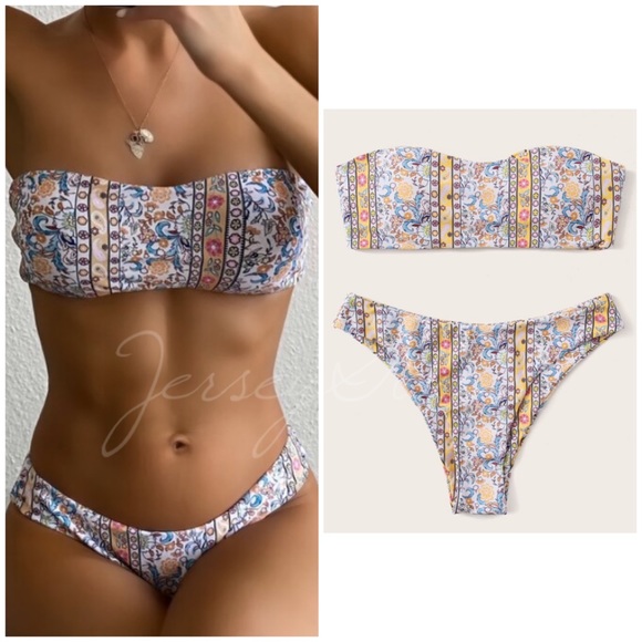 CLEARANCE Floral Tribal Boho Bandeau Bikini Swimsuit - Picture 6 of 7
